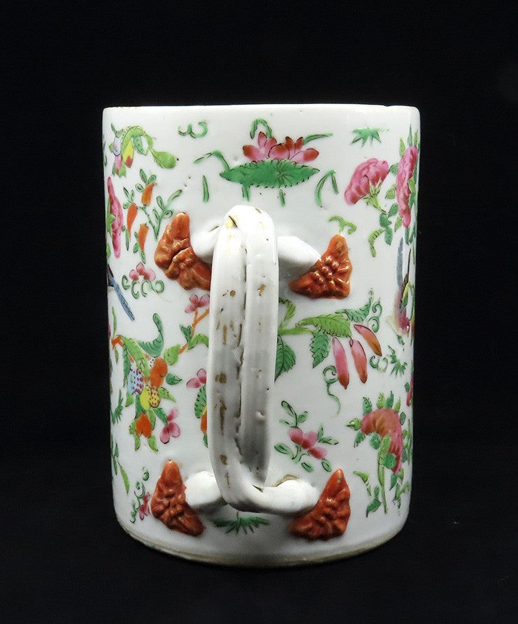 Lovely 1830s-1860s Chinese Export Porcelain Bird Butterfly Large Cup Mug Tankard