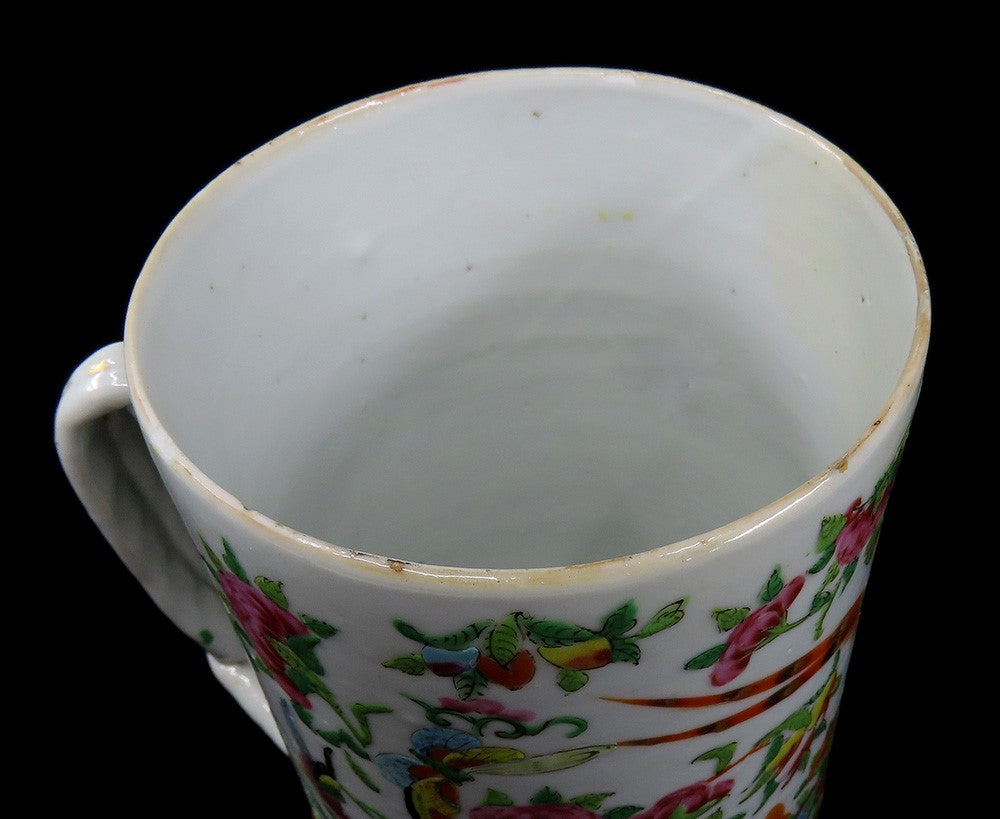 Lovely 1830s-1860s Chinese Export Porcelain Bird Butterfly Large Cup Mug Tankard