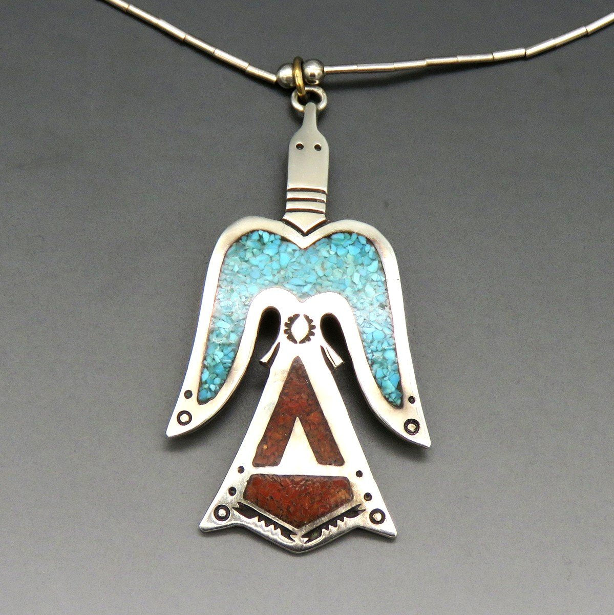 Southwest Native American Indian Sterling Silver Turquoise Bird Pendant Necklace
