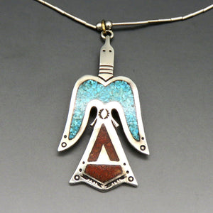 Southwest Native American Indian Sterling Silver Turquoise Bird Pendant Necklace