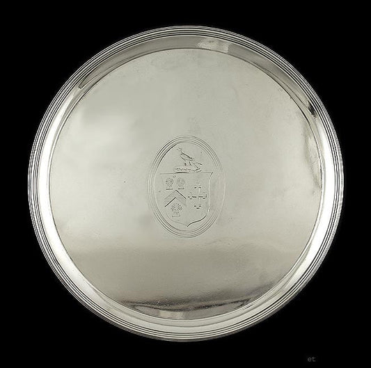 Antique 1789 English Georgian Sterling Silver Salver Tray Bird Shield Crest 8"