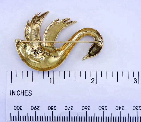 Vibrant 14K Yellow Gold Diamond Blue Enamel Swan Bird Pin