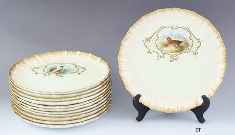 12 Bodley Hand Painted Game Bird Porcelain Plates