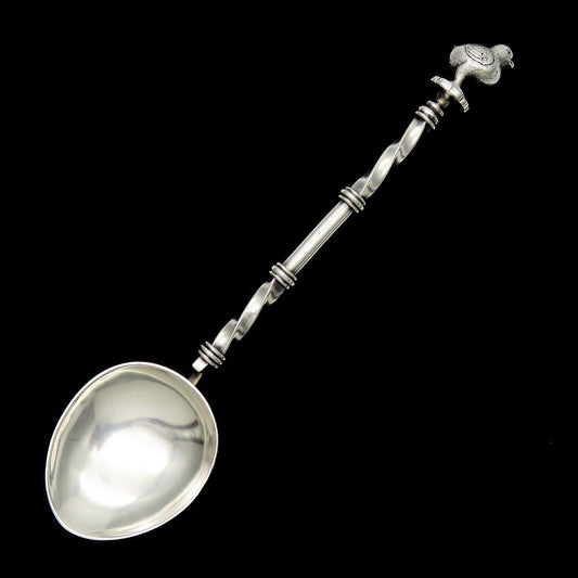Rare Antique Swiss 800 Silver Twist Handle Bird Duck Finial Spoon 8.25"