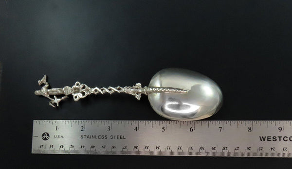 Interesting 1904 Dutch Silver Figural Chatelain Spoon Hope Anchor Dove Handle