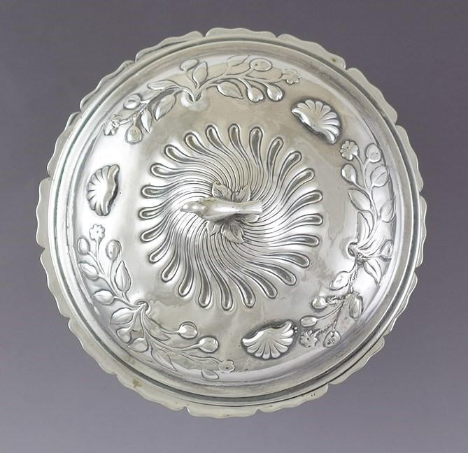 Antique c1750 English? European? Silver Cobalt Glass Sugar Bowl Covered Dish