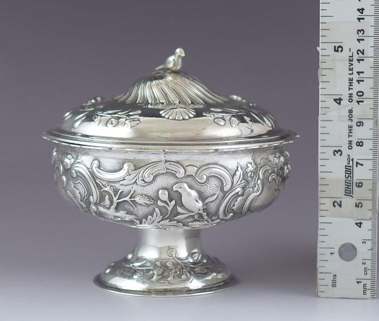 Antique c1750 English? European? Silver Cobalt Glass Sugar Bowl Covered Dish