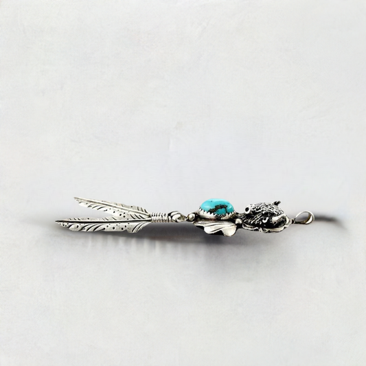 Hand Crafted Southwest Native American Sterling Turquoise Bison Necklace Pendant