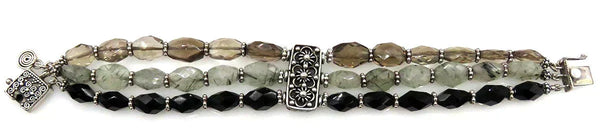 Cartwright Sterling Onyx Rutilated Tourmaline Quartz Topaz Bracelet