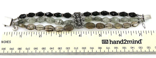 Cartwright Sterling Onyx Rutilated Tourmaline Quartz Topaz Bracelet