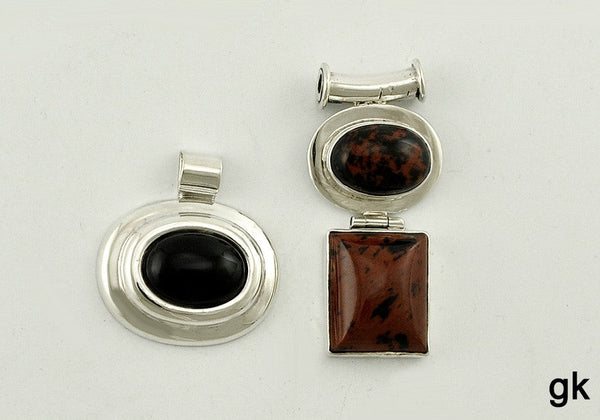 2 Sterling Silver Pendants Genuine Black Onyx and Jasper Stones