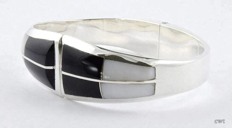 Fabulous Vintage Mexican 950 Purity Silver Bracelet w/Onyx, Mother of Pearl