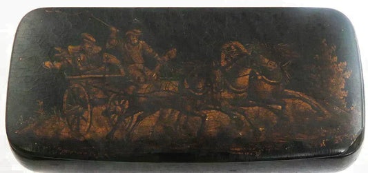 c1890 Classical Russian Lacquer Paper Mache Wagon Genre Scene Box