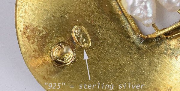 Mod 24k Gold Washed Sterling Silver Black Cloisonné Enamel Pearl Earrings