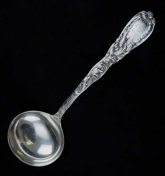 Antique Heavy Sterling Silver Tiffany & Co Chrysanthemum 1880 Soup Punch Ladle