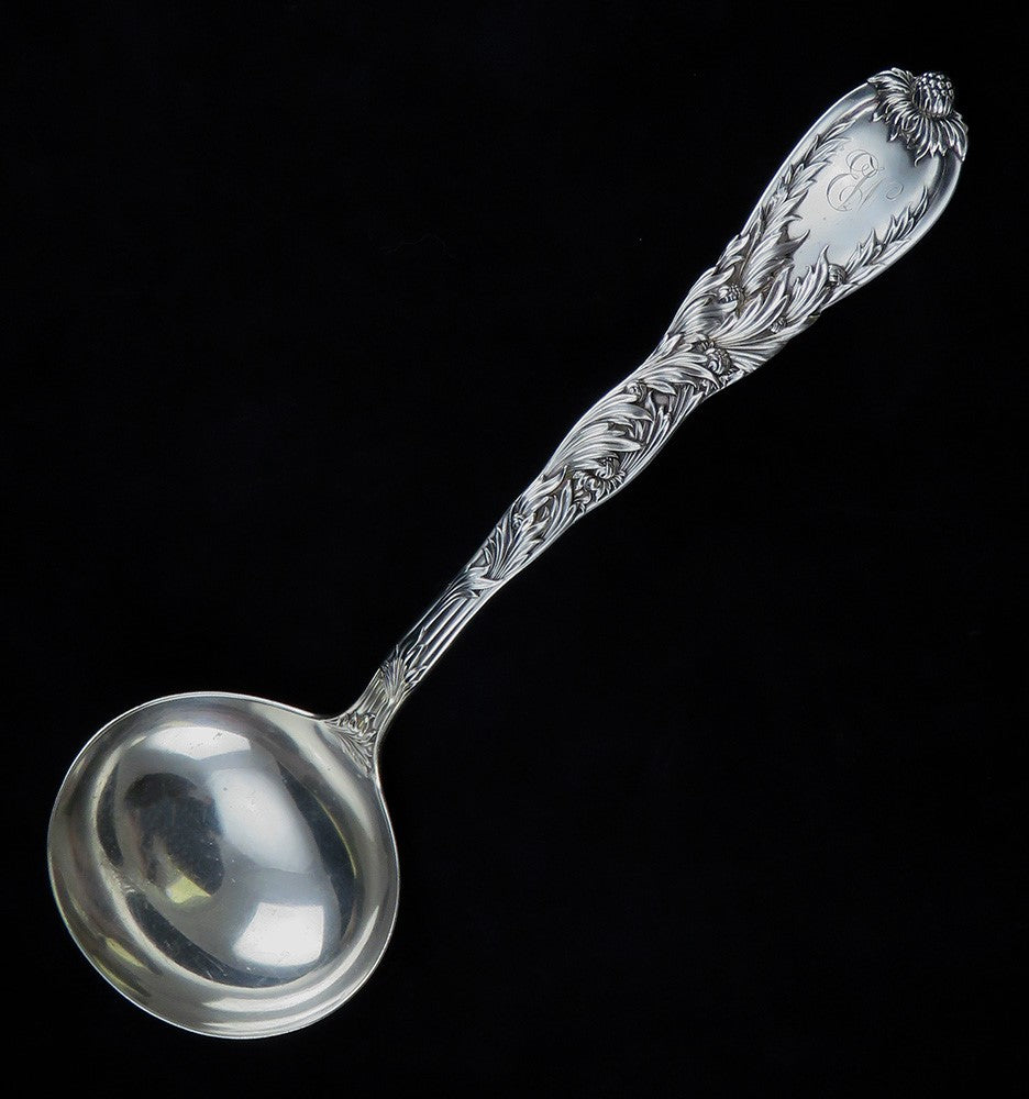 Antique Heavy Sterling Silver Tiffany & Co Chrysanthemum 1880 Soup Punch Ladle