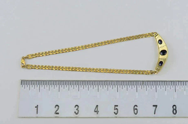 Italian 18K Yellow Gold Sapphire Cabochon & Diamond Statement Necklace