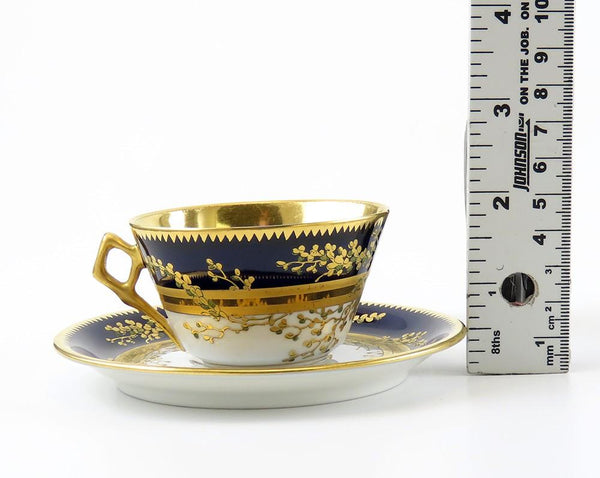 Stunning Set 9 Antique Fischer Mieg Cobalt Gold Teacups Chocolate Cups Saucers