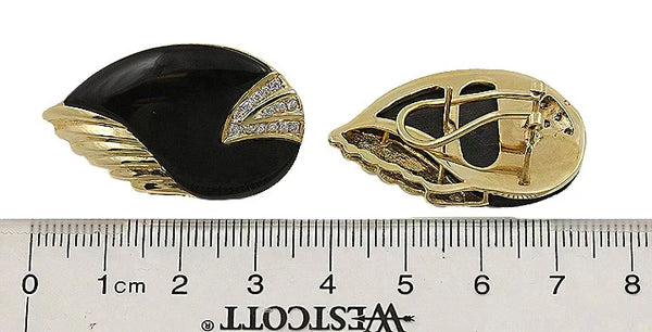 Eye Catching 14k Yellow Gold Diamond Onyx Earrings Modern