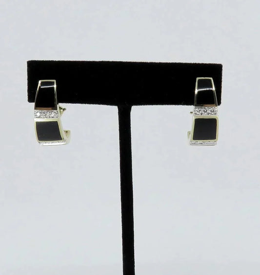 Elegant 14k Yellow Gold Diamond Black Onyx Panel Earrings