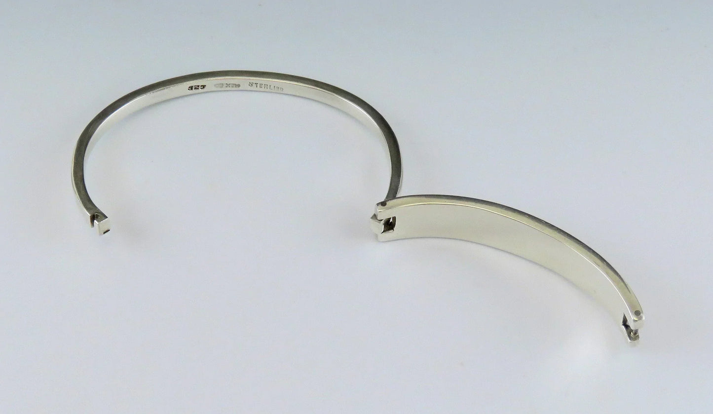 Vintage 1980s Mexican Sterling Silver Black Strip Bangle Bracelet