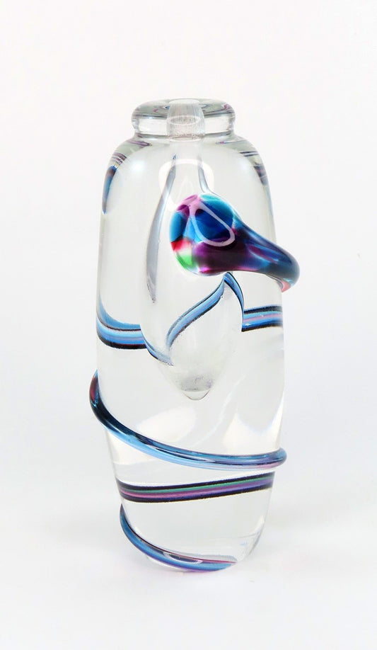 Neat Modern Art Glass Small Bud Vase Blue Pink Swirl Bubble Signed Artisan 1995