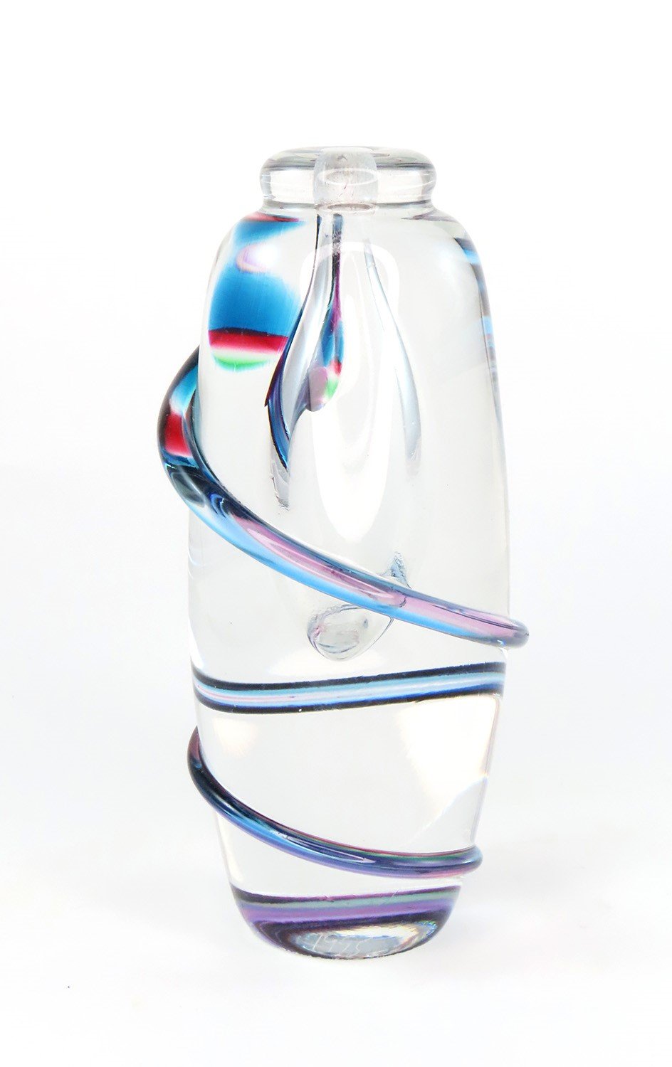 Neat Modern Art Glass Small Bud Vase Blue Pink Swirl Bubble Signed Artisan 1995