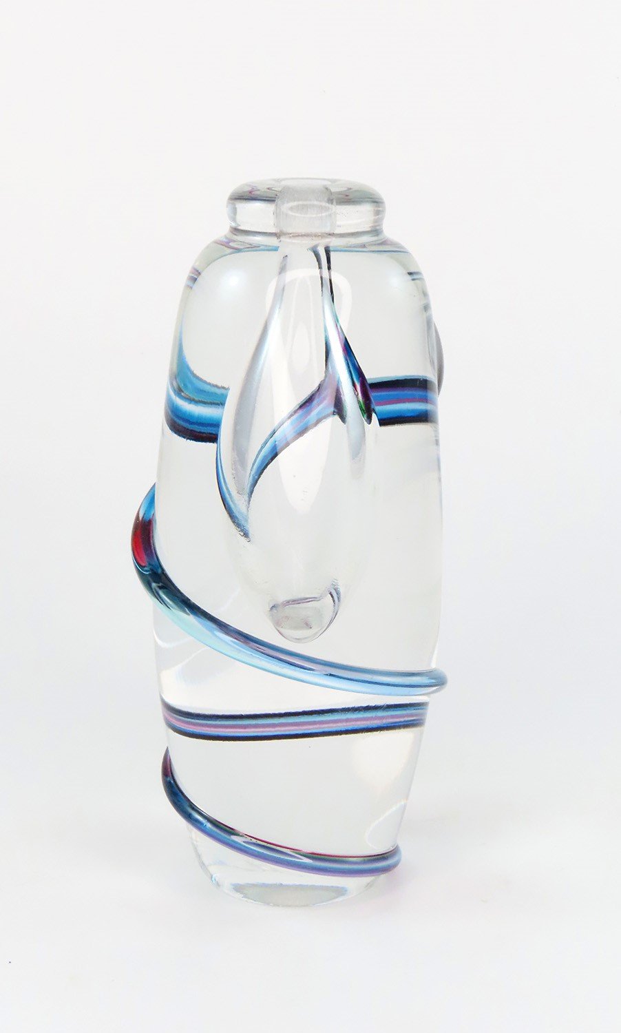 Neat Modern Art Glass Small Bud Vase Blue Pink Swirl Bubble Signed Artisan 1995