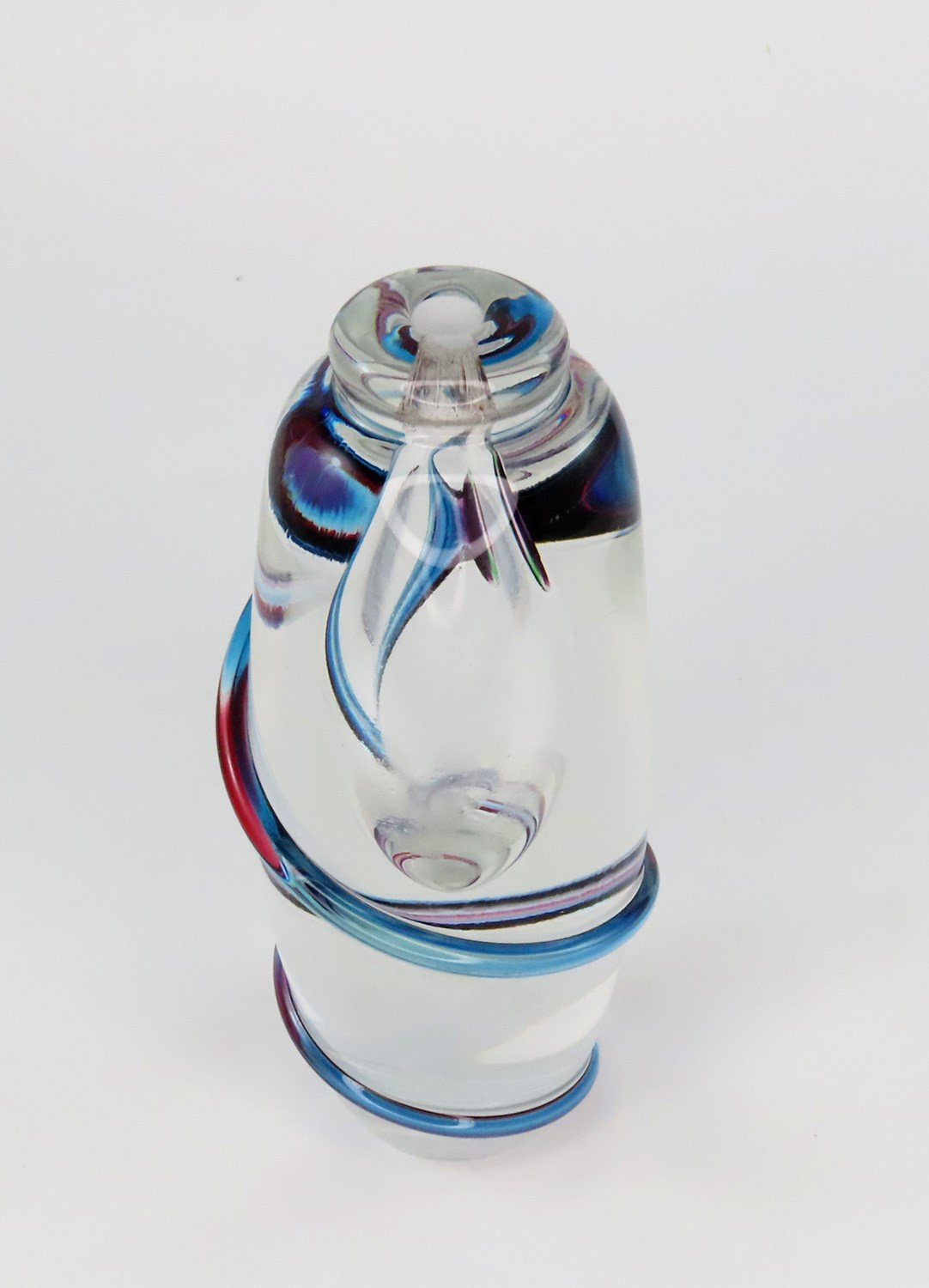 Neat Modern Art Glass Small Bud Vase Blue Pink Swirl Bubble Signed Artisan 1995