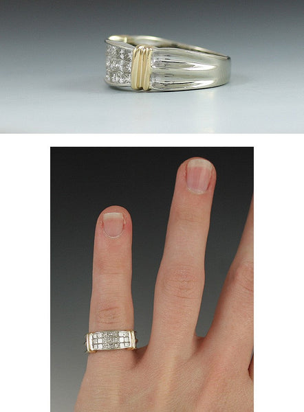 Stunning 14K White Yellow Gold Pave Diamond Band Ring Size 6.5