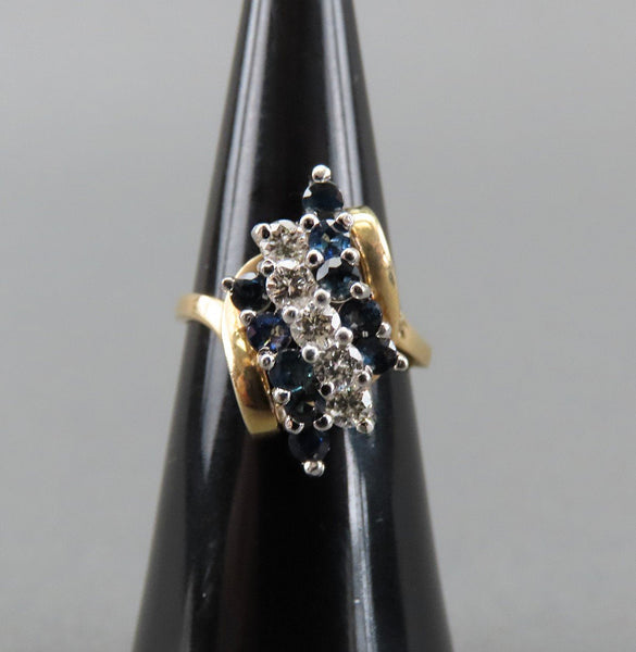 Elegant 14k Yellow Gold 5 Diamond 10 Sapphire Waterfall Ring