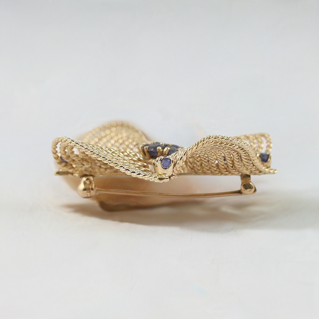 1960s Art Moderne 14k Gold Sapphire Rope Form Pinwheel Brooch/Pin