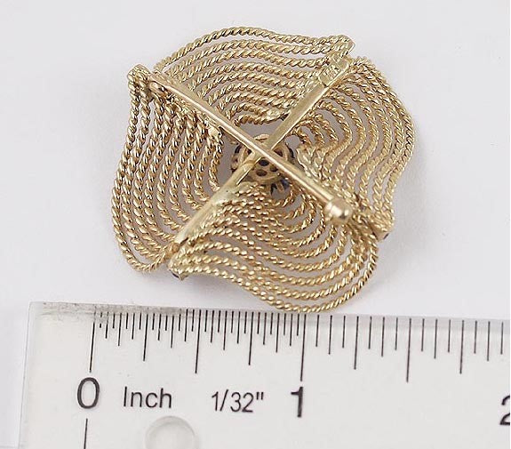 1960s Art Moderne 14k Gold Sapphire Rope Form Pinwheel Brooch/Pin