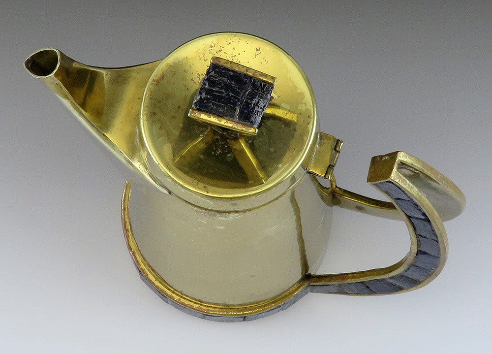 Classy VTG Mexican Brass and Blue Glass Mosaic Inlay Pitcher