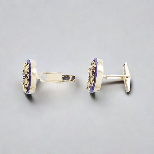 Handsome Pair 14k Gold Diamond Gold Nugget & Lapis Lazuli Snowflake Cufflinks