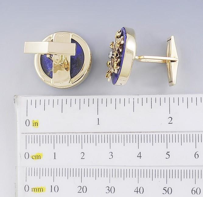 Handsome Pair 14k Gold Diamond Gold Nugget & Lapis Lazuli Snowflake Cufflinks