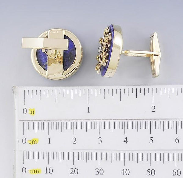 Handsome Pair 14k Gold Diamond Gold Nugget & Lapis Lazuli Snowflake Cufflinks