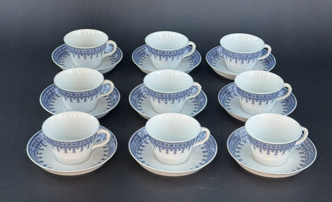 9 Royal Worcester Cups and Saucers Blue-And-White 1890