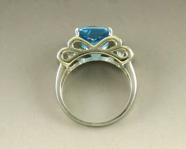 Beautiful 14K White Gold Blue 4.5CT Topaz Diamond Gemstone Statement Ring