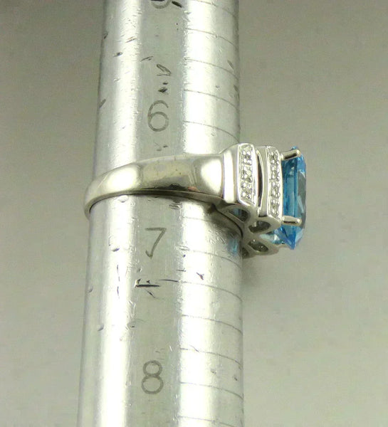 Beautiful 14K White Gold Blue 4.5CT Topaz Diamond Gemstone Statement Ring