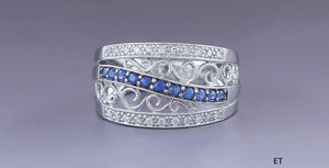 Beautiful 14k White Gold Filigree Sapphire & Diamond Ring