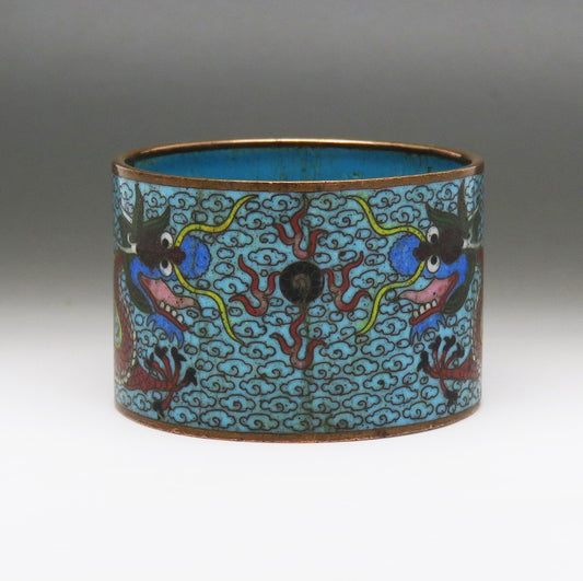 Whimsical Japanese Cloisonne Napkin Ring Meiji Period Dragon and Flaming Pearl