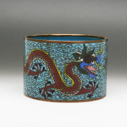 Whimsical Japanese Cloisonne Napkin Ring Meiji Period Dragon and Flaming Pearl