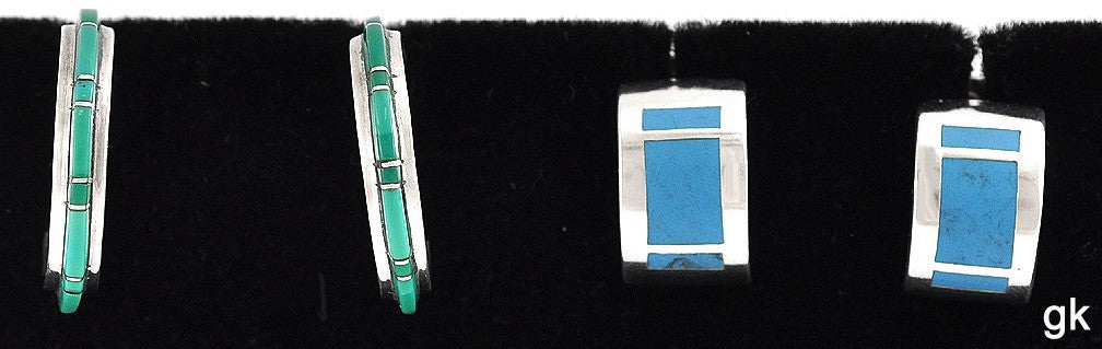 2 Pairs Sterling Silver Hoop Earrings Genuine Turquoise Pierced