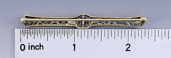 Art Deco Filigree 14k Platinum Top Sapphire Bar Pin Brooch