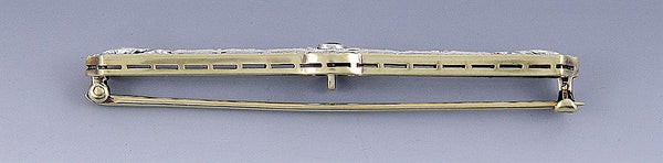 Art Deco Filigree 14k Platinum Top Sapphire Bar Pin Brooch