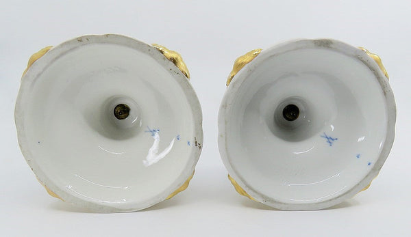 Gorgeous Pair late 1800s Meissen Cobalt Blue Gilt Tall Candlesticks