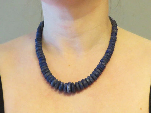 Handcrafted Indonesian Lapis Lazuli Graduated Stone Necklace Beaded Strand 17.5