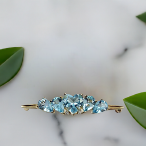 14K Yellow Gold Sky Blue Topaz & Diamond Pin Brooch