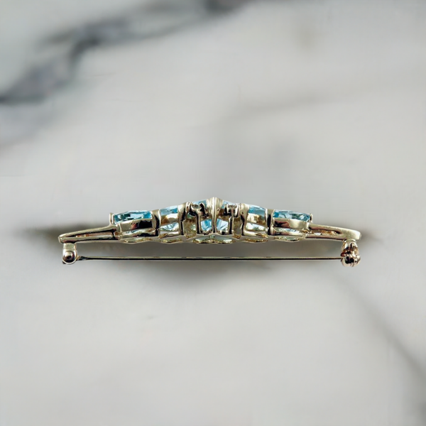 14K Yellow Gold Sky Blue Topaz & Diamond Pin Brooch